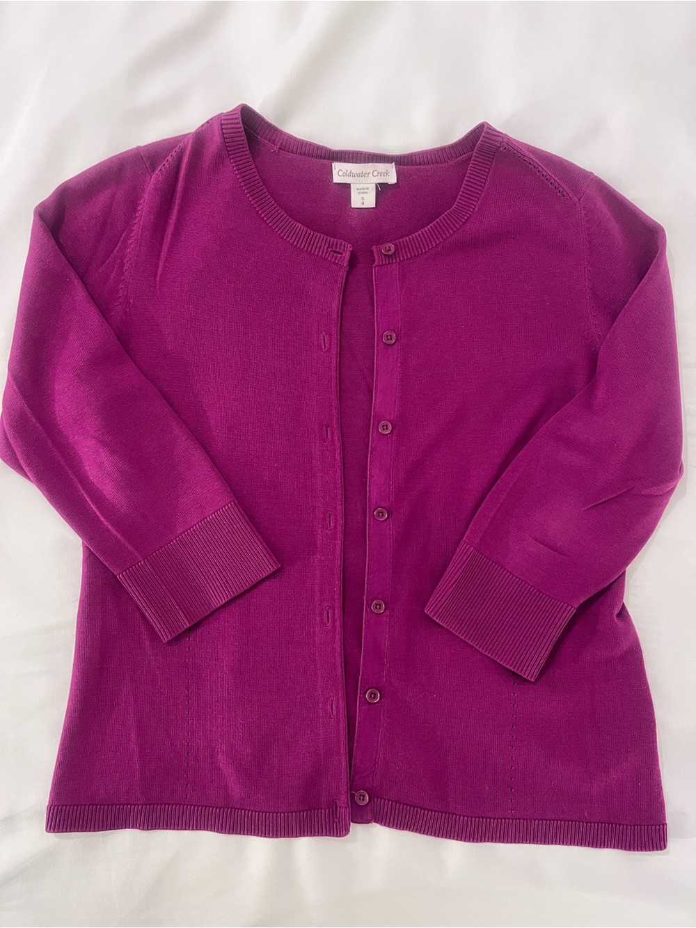 Coldwater Creek Purple Button-Up Silk Blend 3/4 Sleeve Cardigan Size S